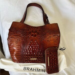 Brahmin Pecan Crocodile Embossed Shoulder Bag and wallet